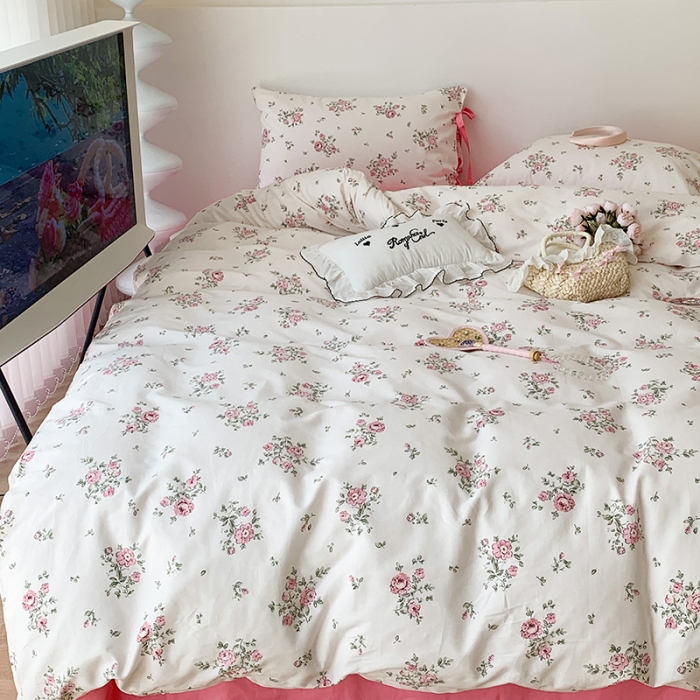 91家纺网 家纺一手货源 找家纺 （总）昔可家纺 2023新款全棉蝴蝶结枕套普通款四件套