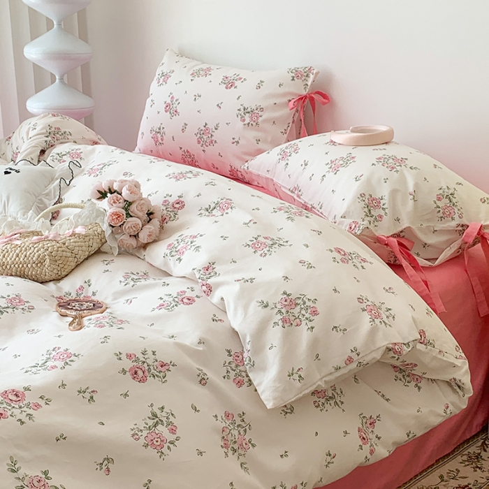 91家纺网 家纺一手货源 找家纺 （总）昔可家纺 2023新款全棉蝴蝶结枕套普通款四件套