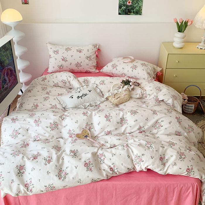 91家纺网 家纺一手货源 找家纺 （总）昔可家纺 2023新款全棉蝴蝶结枕套普通款四件套