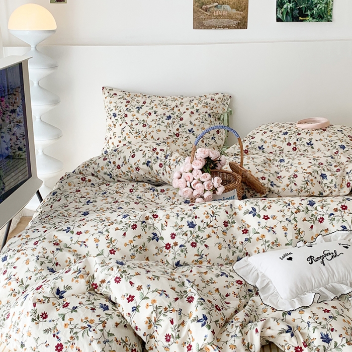 91家纺网 家纺一手货源 找家纺 昔可家纺 2023新款全棉蝴蝶结枕套普通款四件套 花漾