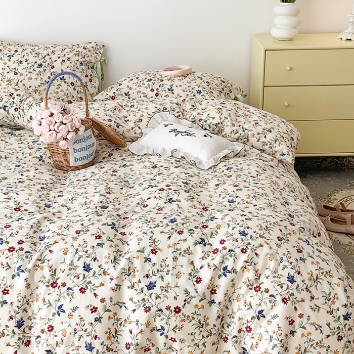 91家纺网 家纺一手货源 找家纺 昔可家纺 2023新款全棉蝴蝶结枕套普通款四件套 花漾