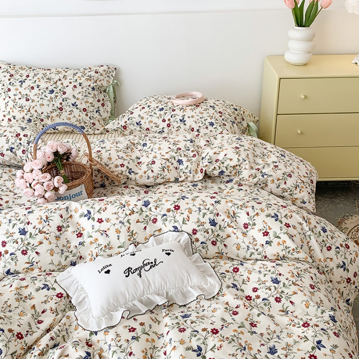 91家纺网 家纺一手货源 找家纺 昔可家纺 2023新款全棉蝴蝶结枕套普通款四件套 花漾