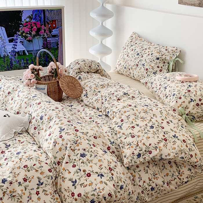 91家纺网 家纺一手货源 找家纺 昔可家纺 2023新款全棉蝴蝶结枕套普通款四件套 花漾