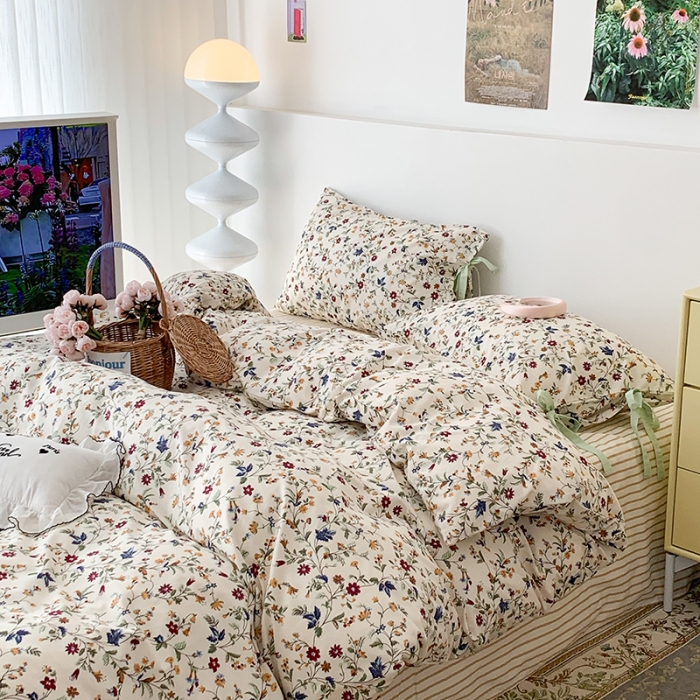 91家纺网 家纺一手货源 找家纺 昔可家纺 2023新款全棉蝴蝶结枕套普通款四件套 花漾