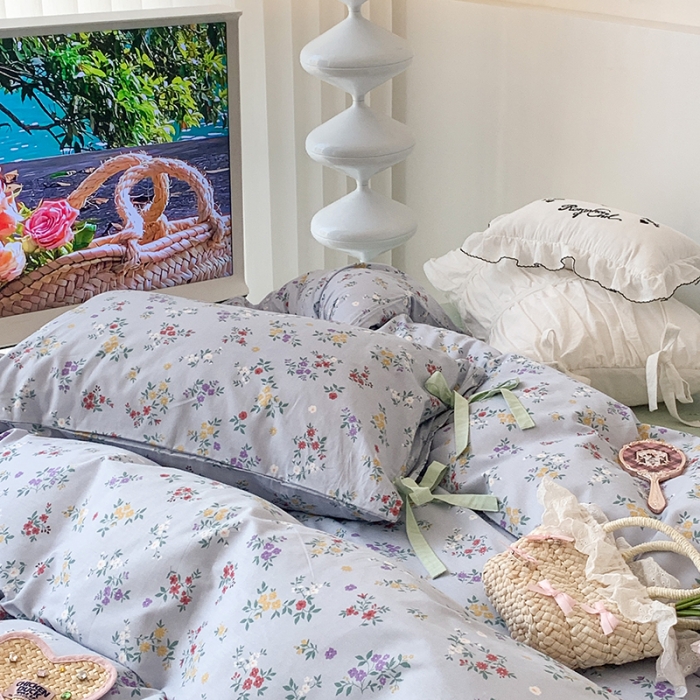 91家纺网 家纺一手货源 找家纺 昔可家纺 2023新款全棉蝴蝶结枕套普通款四件套 里斯本夏日