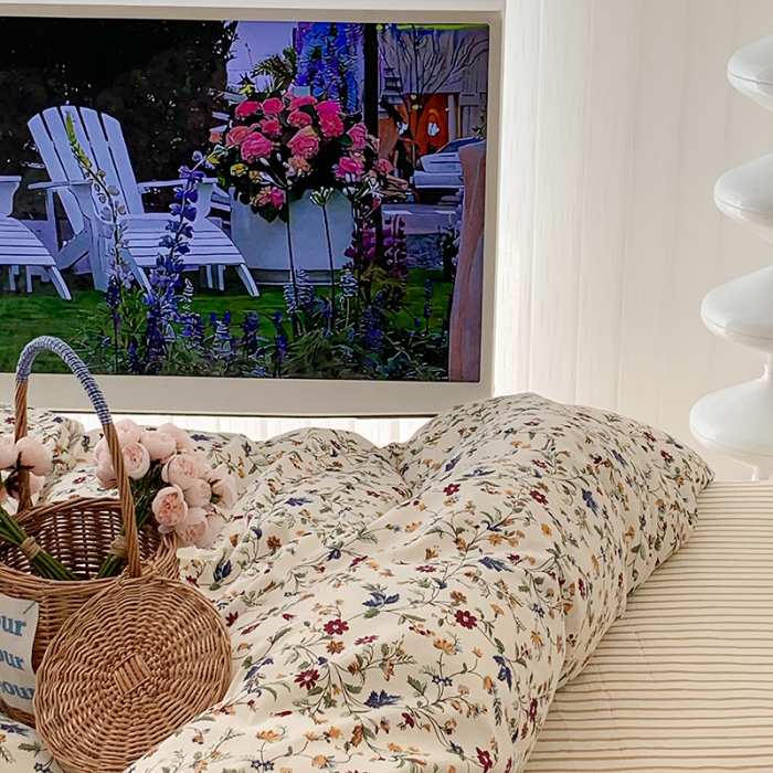 91家纺网 家纺一手货源 找家纺 昔可家纺 2023新款全棉蝴蝶结枕套普通款四件套 花漾