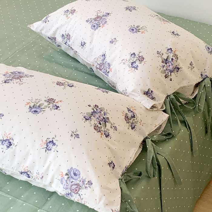 91家纺网 家纺一手货源 找家纺 昔可家纺 2023新款全棉蝴蝶结枕套普通款四件套 玫瑰画染紫