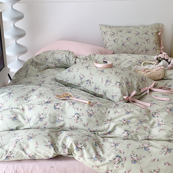 91家纺网 家纺一手货源 找家纺 昔可家纺 2023新款全棉蝴蝶结枕套普通款四件套 莫奈幻想