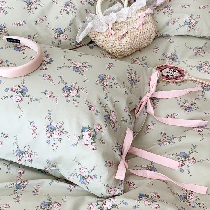 91家纺网 家纺一手货源 找家纺 昔可家纺 2023新款全棉蝴蝶结枕套普通款四件套 莫奈幻想