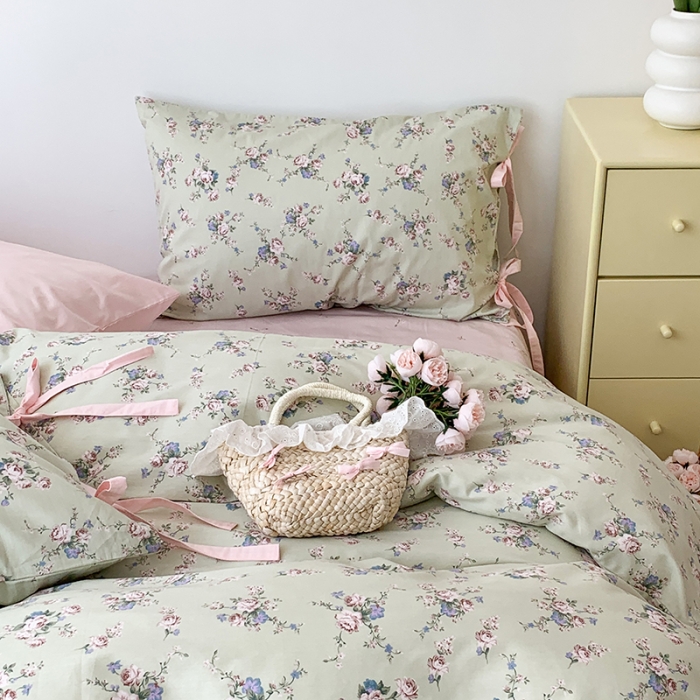 91家纺网 家纺一手货源 找家纺 昔可家纺 2023新款全棉蝴蝶结枕套普通款四件套 莫奈幻想