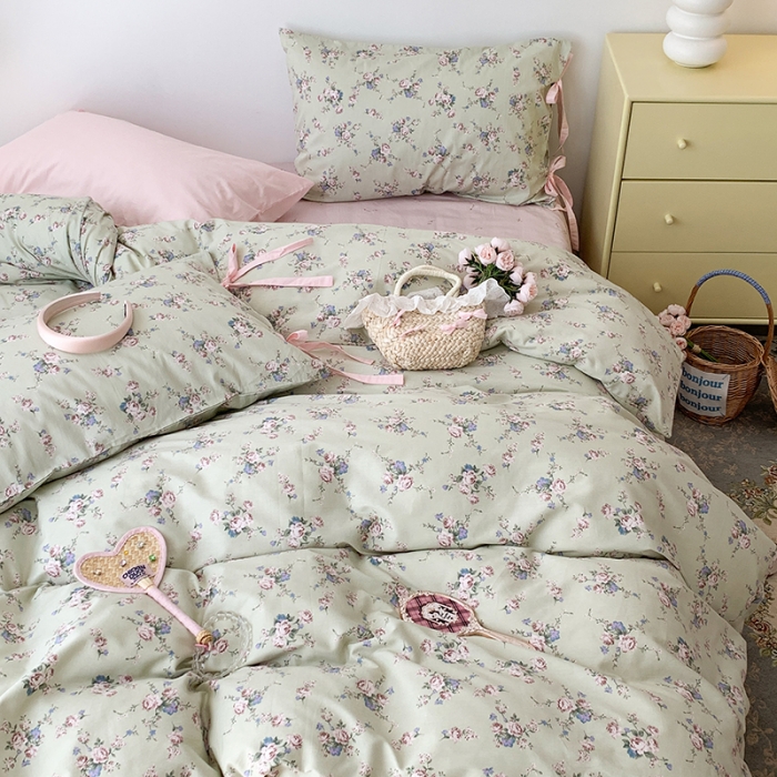 91家纺网 家纺一手货源 找家纺 昔可家纺 2023新款全棉蝴蝶结枕套普通款四件套 莫奈幻想