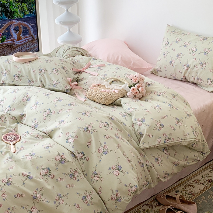 91家纺网 家纺一手货源 找家纺 昔可家纺 2023新款全棉蝴蝶结枕套普通款四件套 莫奈幻想