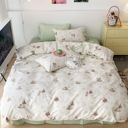 昔可家纺 2023新款全棉蝴蝶结枕套普通款四件套 森林城堡的小鹿