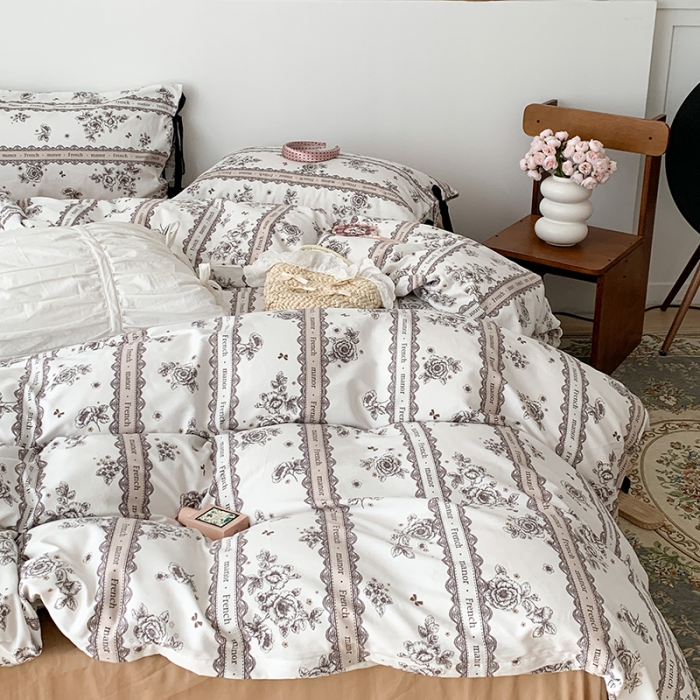 91家纺网 家纺一手货源 找家纺 昔可家纺 2023新款全棉蝴蝶结枕套普通款四件套 水墨山茶