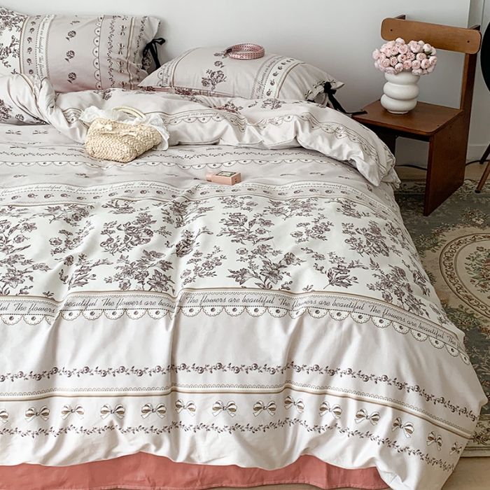 91家纺网 家纺一手货源 找家纺 昔可家纺 2023新款全棉蝴蝶结枕套普通款四件套 午后清茶