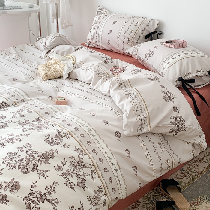 91家纺网 家纺一手货源 找家纺 昔可家纺 2023新款全棉蝴蝶结枕套普通款四件套 午后清茶