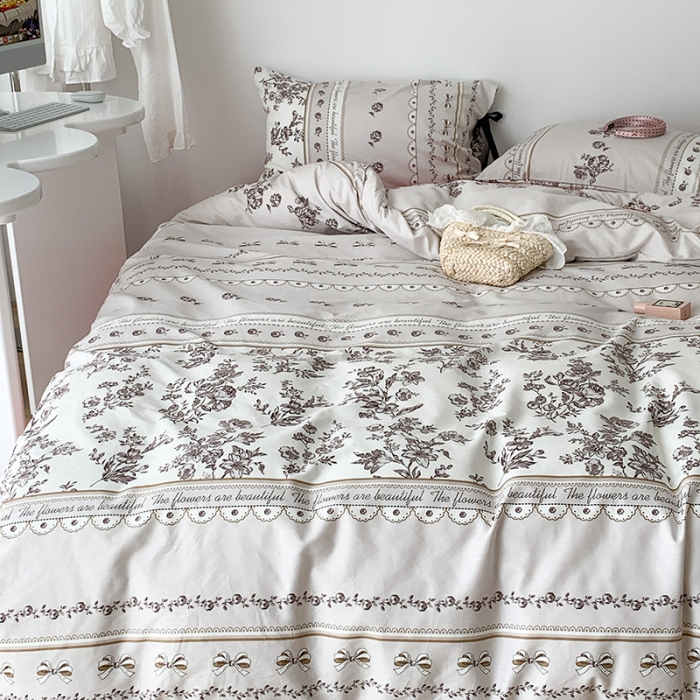 91家纺网 家纺一手货源 找家纺 昔可家纺 2023新款全棉蝴蝶结枕套普通款四件套 午后清茶