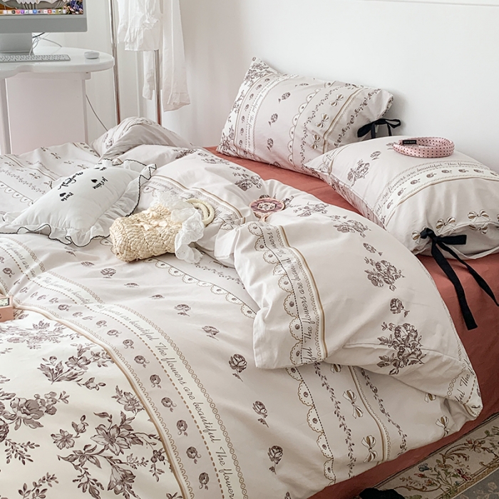 91家纺网 家纺一手货源 找家纺 昔可家纺 2023新款全棉蝴蝶结枕套普通款四件套 午后清茶