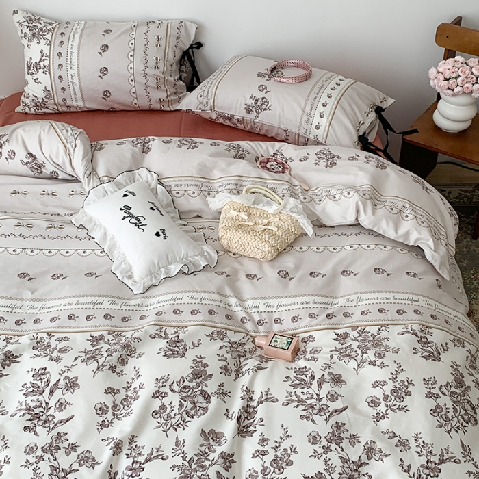 91家纺网 家纺一手货源 找家纺 昔可家纺 2023新款全棉蝴蝶结枕套普通款四件套 午后清茶