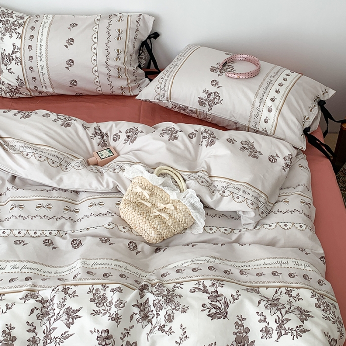 91家纺网 家纺一手货源 找家纺 昔可家纺 2023新款全棉蝴蝶结枕套普通款四件套 午后清茶