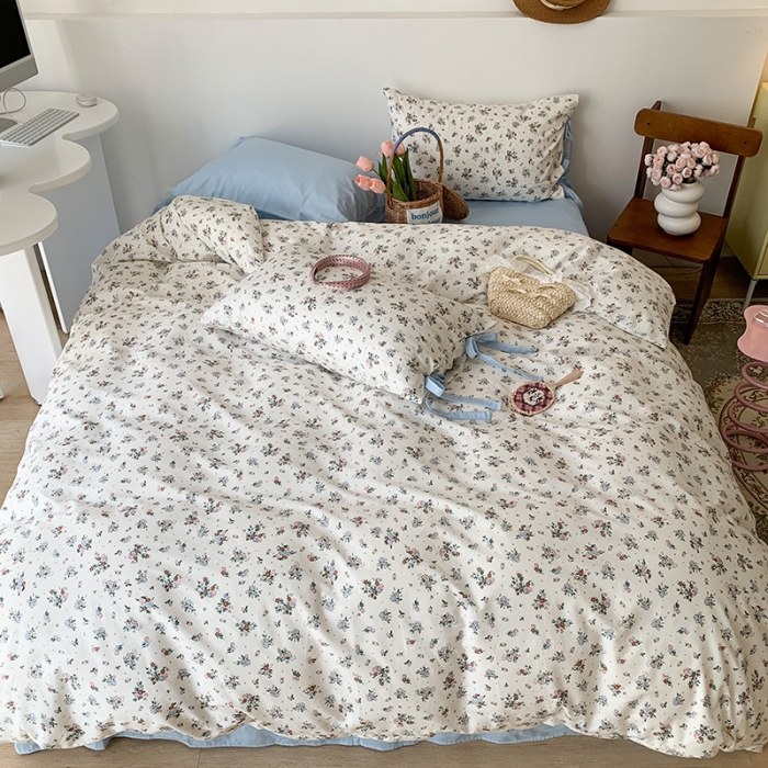 91家纺网 家纺一手货源 找家纺 昔可家纺 2023新款全棉蝴蝶结枕套普通款四件套 西西里碎花