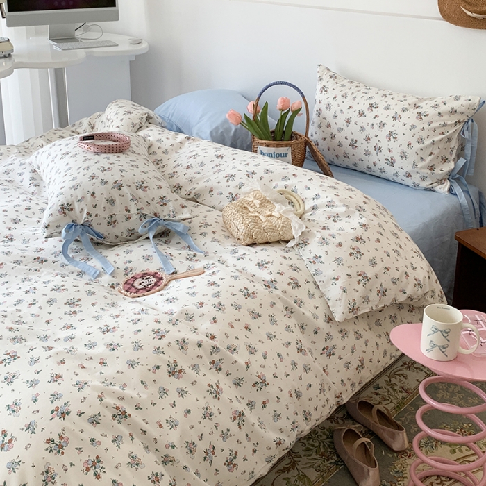 91家纺网 家纺一手货源 找家纺 昔可家纺 2023新款全棉蝴蝶结枕套普通款四件套 西西里碎花