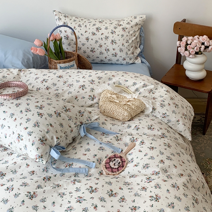 91家纺网 家纺一手货源 找家纺 昔可家纺 2023新款全棉蝴蝶结枕套普通款四件套 西西里碎花