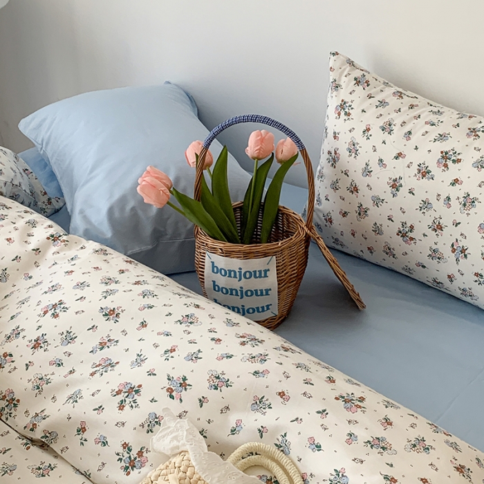 91家纺网 家纺一手货源 找家纺 昔可家纺 2023新款全棉蝴蝶结枕套普通款四件套 西西里碎花