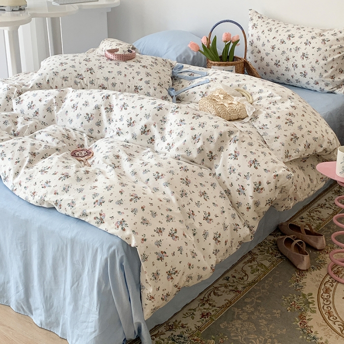 91家纺网 家纺一手货源 找家纺 昔可家纺 2023新款全棉蝴蝶结枕套普通款四件套 西西里碎花