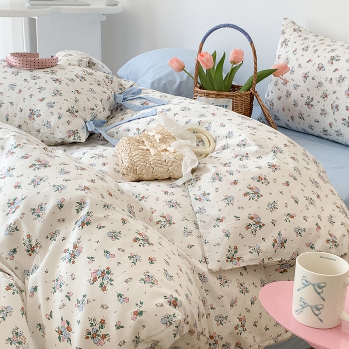 91家纺网 家纺一手货源 找家纺 昔可家纺 2023新款全棉蝴蝶结枕套普通款四件套 西西里碎花