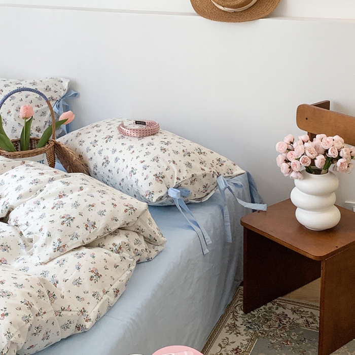 91家纺网 家纺一手货源 找家纺 昔可家纺 2023新款全棉蝴蝶结枕套普通款四件套 西西里碎花