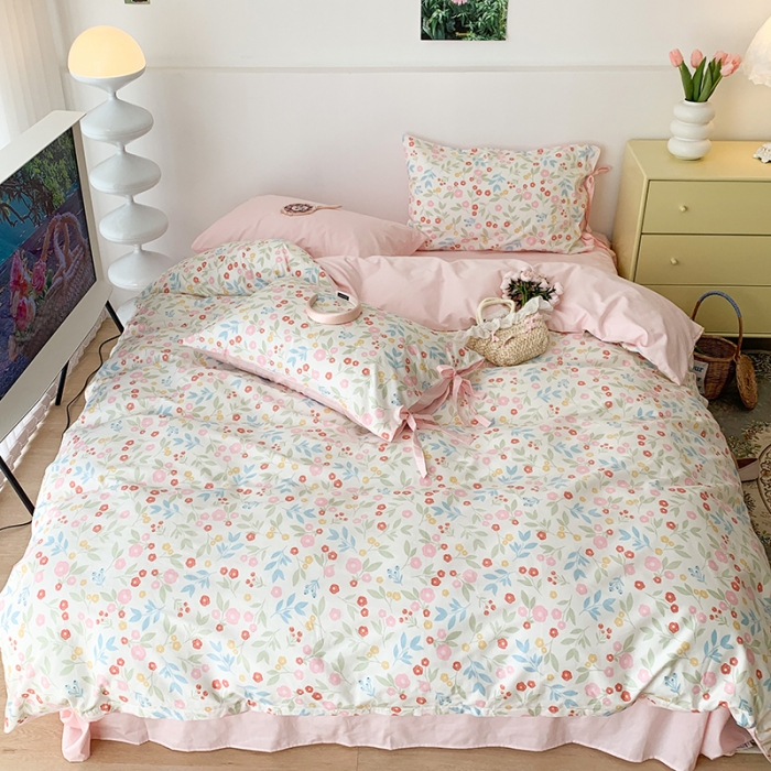 91家纺网 家纺一手货源 找家纺 昔可家纺 2023新款全棉蝴蝶结枕套普通款四件套 夏日佛罗伦萨