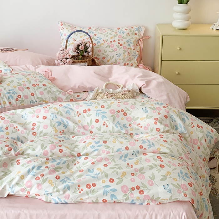 91家纺网 家纺一手货源 找家纺 昔可家纺 2023新款全棉蝴蝶结枕套普通款四件套 夏日佛罗伦萨