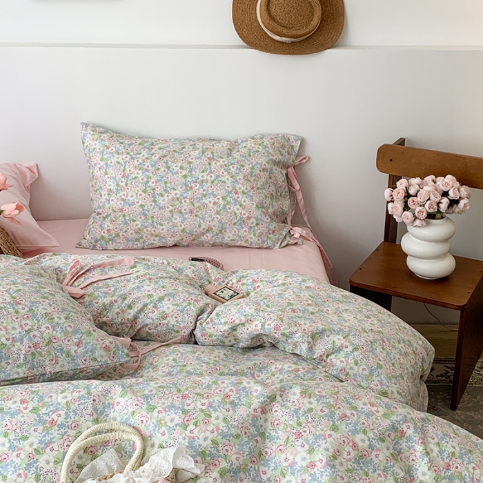 91家纺网 家纺一手货源 找家纺 昔可家纺 2023新款全棉蝴蝶结枕套普通款四件套 仙境花园