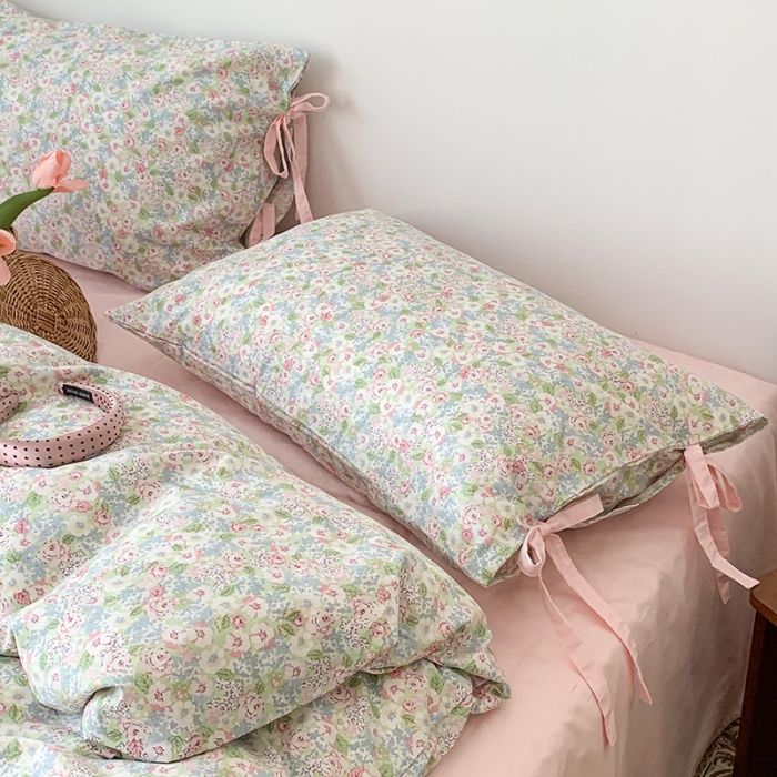 91家纺网 家纺一手货源 找家纺 昔可家纺 2023新款全棉蝴蝶结枕套普通款四件套 仙境花园