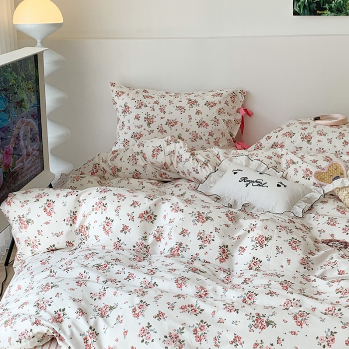 91家纺网 家纺一手货源 找家纺 昔可家纺 2023新款全棉蝴蝶结枕套普通款四件套 樱花信子