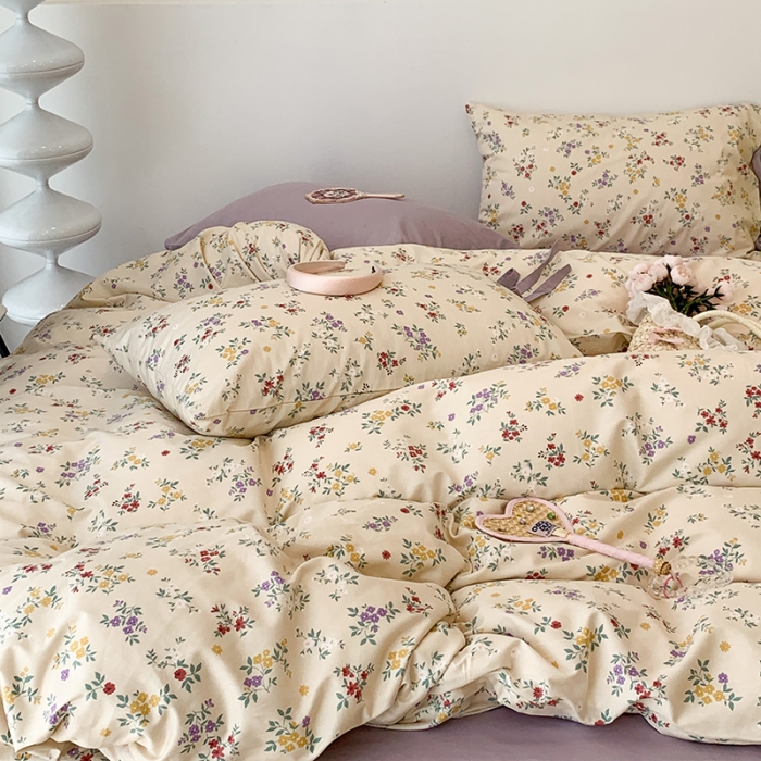 91家纺网 家纺一手货源 找家纺 昔可家纺 2023新款全棉蝴蝶结枕套普通款四件套 紫色慕斯