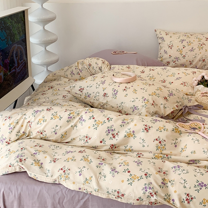 91家纺网 家纺一手货源 找家纺 昔可家纺 2023新款全棉蝴蝶结枕套普通款四件套 紫色慕斯