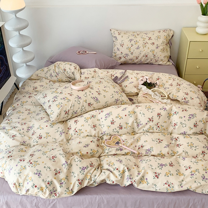 91家纺网 家纺一手货源 找家纺 昔可家纺 2023新款全棉蝴蝶结枕套普通款四件套 紫色慕斯