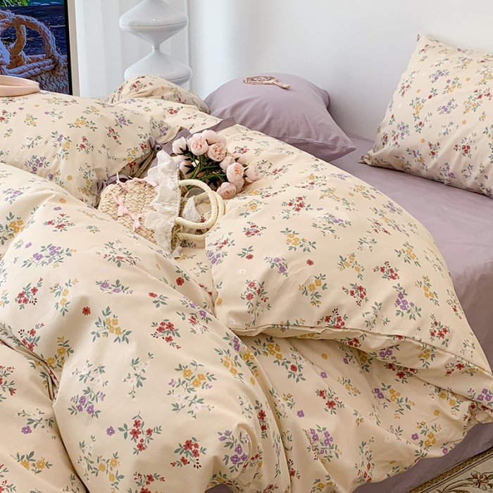 91家纺网 家纺一手货源 找家纺 昔可家纺 2023新款全棉蝴蝶结枕套普通款四件套 紫色慕斯