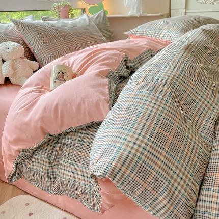 柠馨 2023新款13376可爱系列全棉印花四件套 浅渲格