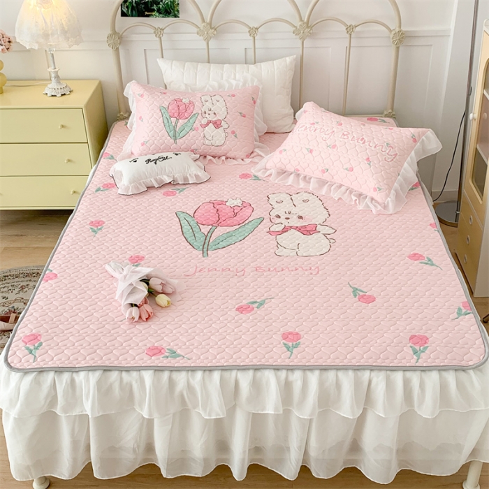 91家纺网 家纺一手货源 找家纺 昔可 2023新款第二批双层床裙乳胶三件套可爱小清新风 可爱珍妮郁金香