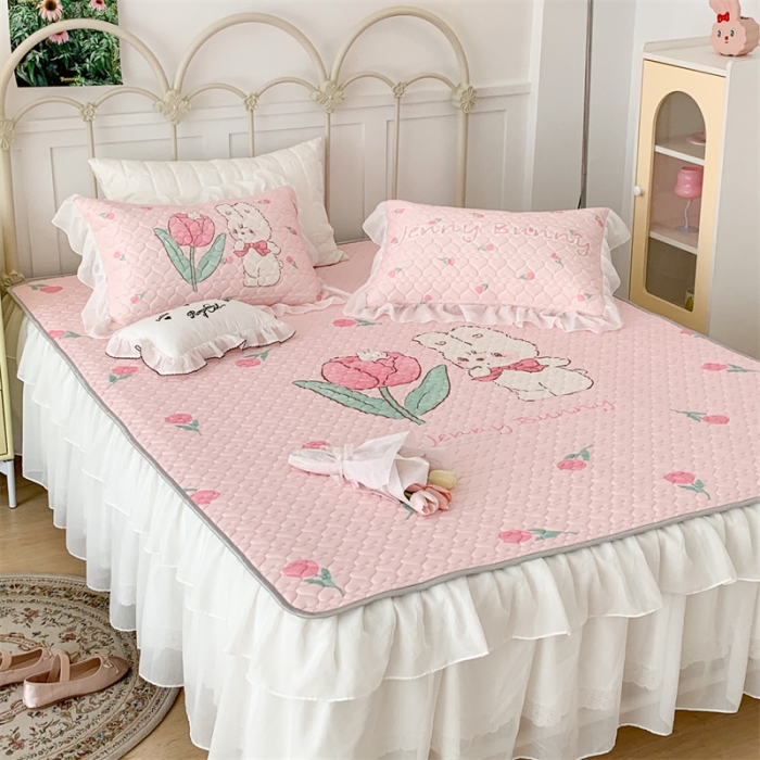 91家纺网 家纺一手货源 找家纺 昔可 2023新款第二批双层床裙乳胶三件套可爱小清新风 可爱珍妮郁金香