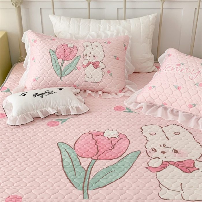 91家纺网 家纺一手货源 找家纺 昔可 2023新款第二批双层床裙乳胶三件套可爱小清新风 可爱珍妮郁金香