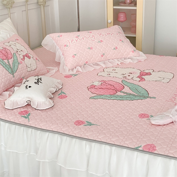 91家纺网 家纺一手货源 找家纺 昔可 2023新款第二批双层床裙乳胶三件套可爱小清新风 可爱珍妮郁金香