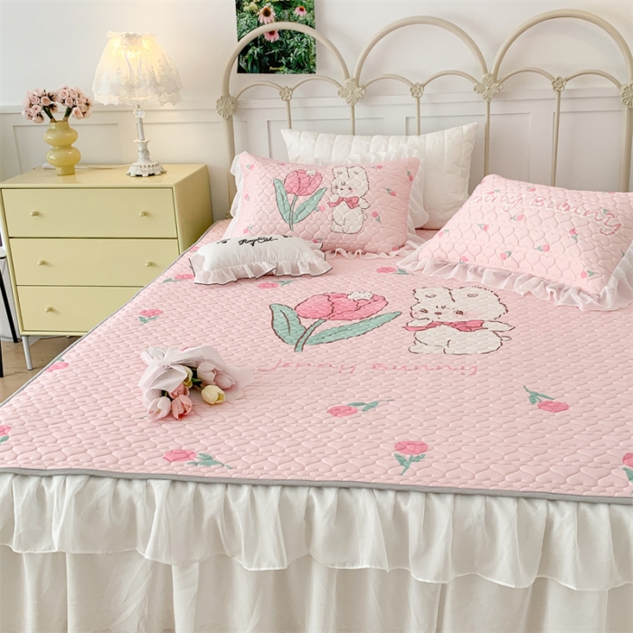 91家纺网 家纺一手货源 找家纺 昔可 2023新款第二批双层床裙乳胶三件套可爱小清新风 可爱珍妮郁金香