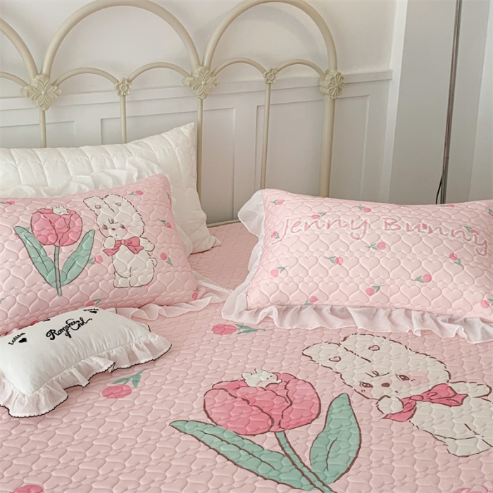 91家纺网 家纺一手货源 找家纺 昔可 2023新款第二批双层床裙乳胶三件套可爱小清新风 可爱珍妮郁金香