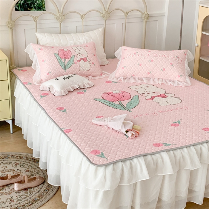 91家纺网 家纺一手货源 找家纺 昔可 2023新款第二批双层床裙乳胶三件套可爱小清新风 可爱珍妮郁金香