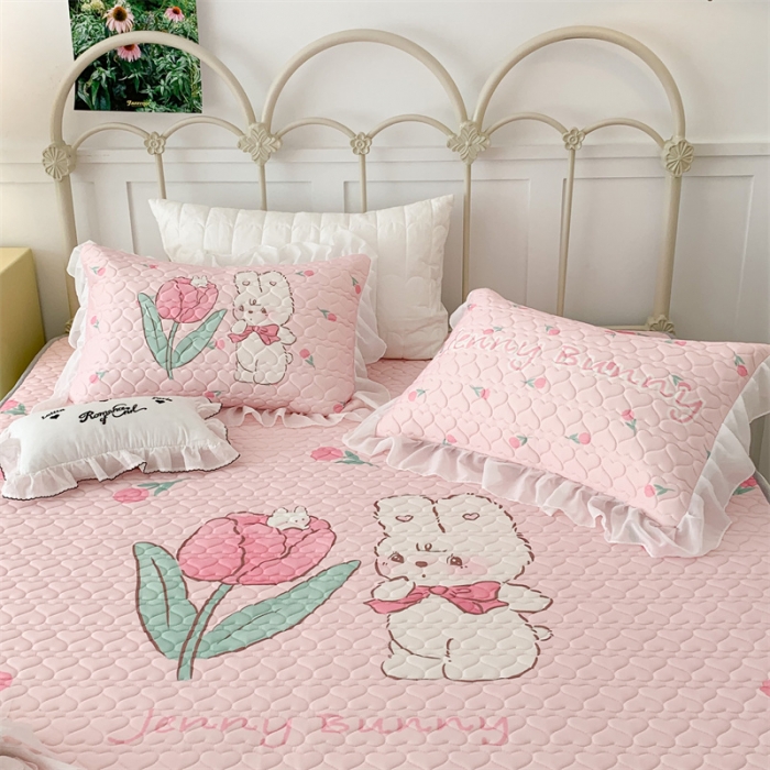 91家纺网 家纺一手货源 找家纺 昔可 2023新款第二批双层床裙乳胶三件套可爱小清新风 可爱珍妮郁金香