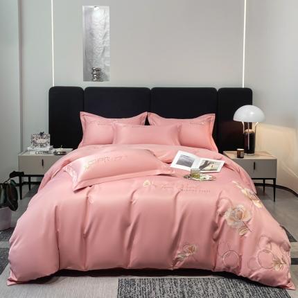 91家纺网 家纺一手货源 找家纺 大麦乐田 2023新款天丝刺绣四件套欧若拉系列 豆沙粉